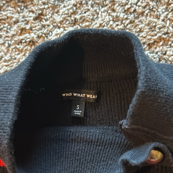 Who What Wear Black and Red Knit Top with Gold Button Accent - Picture 7 of 10